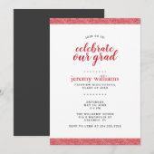 Modern Red and Gray Graduation Party Invitation Kaart (Voorkant / Achterkant)