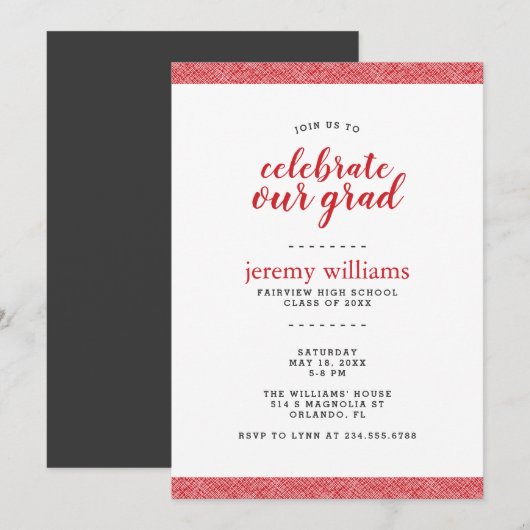 Modern Red and Gray Graduation Party Invitation Kaart (Voorkant / Achterkant)