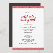 Modern Red and Gray Graduation Party Invitation