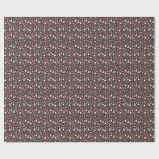 Modern Red and Grey Holiday Gnome Pattern Wrapping Cadeaupapier (Vlak)