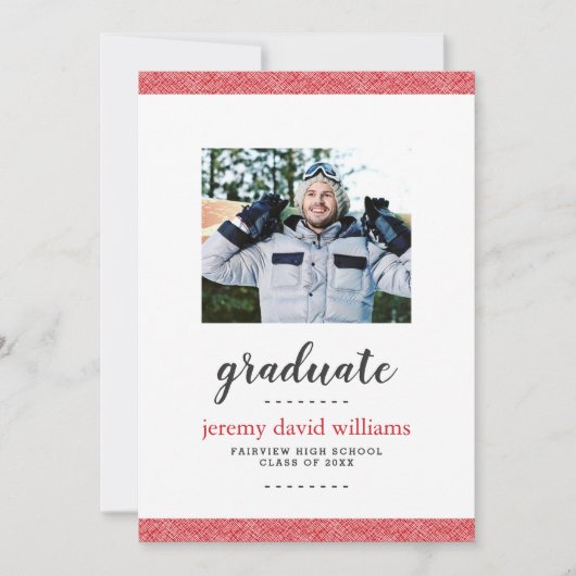 Modern Red and Grey Photo Graduation Party Kaart (Voorkant)