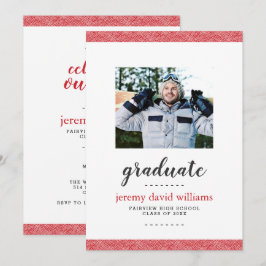 Modern Red and Grey Photo Graduation Party Kaart