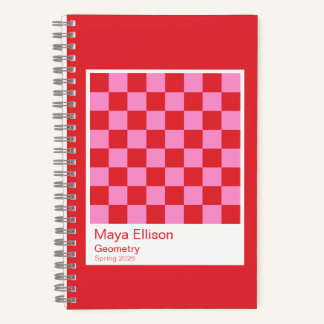 Modern Red and Pink Checkerboard Notebook Notitieboek