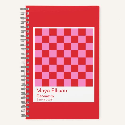 Modern Red and Pink Checkerboard Notebook Notitieboek (Voorkant)