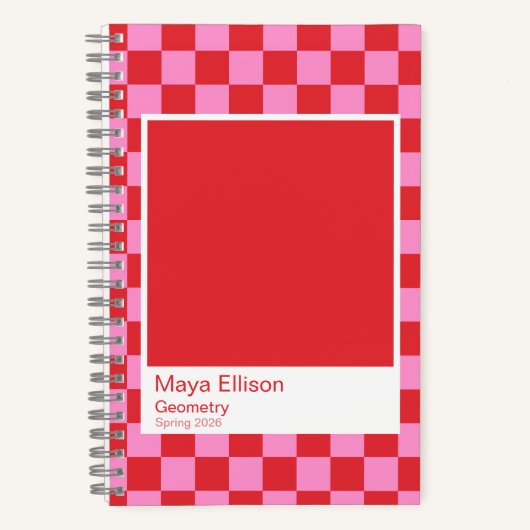 Modern Red and Pink Checkerboard Notebook Notitieboek (Voorkant)