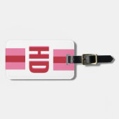 Modern Red and Pink striped Shadow Monogram Travel Bagagelabel (Voorkant horizontaal)