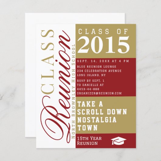 Modern red and tan School Class Reunion Invitation (Voorkant / Achterkant)
