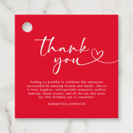 Modern Red and White 30th Birthday Thank You Bedankjes Labels