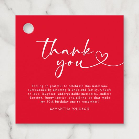 Modern Red and White 30th Birthday Thank You Bedankjes Labels (Voorkant)