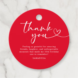 Modern Red and White 30th Birthday Thank You Bedankjes Labels