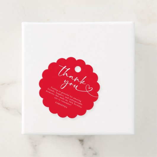 Modern Red and White 30th Birthday Thank You Bedankjes Labels (In situ)