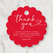 Modern Red and White 30th Birthday Thank You Bedankjes Labels (Voorkant)