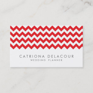 Modern Red and White Chevron Pattern Visitekaartje