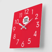Modern Red and White Company Logo Promotion Vierkante Klok (Hoek)