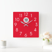 Modern Red and White Company Logo Promotion Vierkante Klok (Huis)