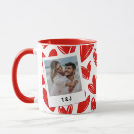 Modern Red and White Couple Photo Initial Mok