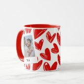 Modern Red and White Couple Photo Initial Mok (Voorkant links)