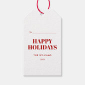 Modern Red and White Happy Holidays Cadeaulabel (Voorkant)