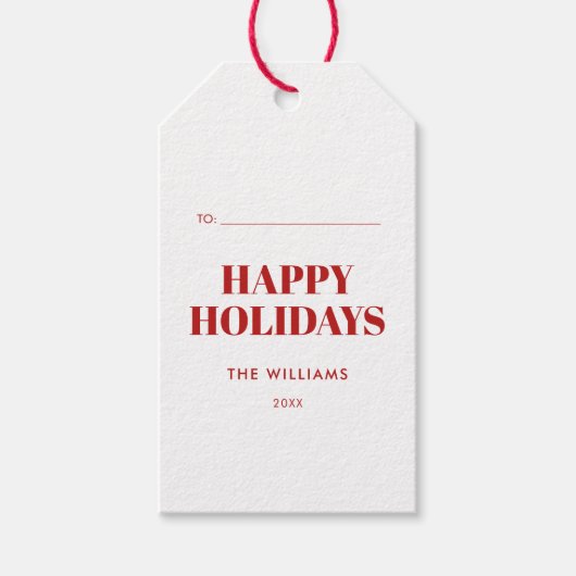 Modern Red and White Happy Holidays Cadeaulabel (Voorkant)