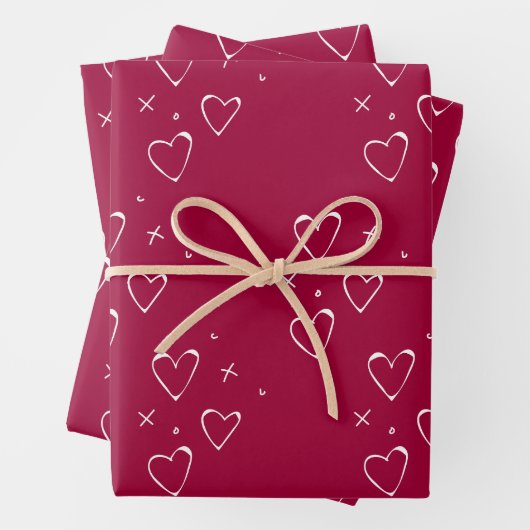 Modern Red and White Hearts Valentijnsdag Kisses Inpakpapier Vel (In situ)