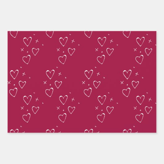 Modern Red and White Hearts Valentijnsdag Kisses Inpakpapier Vel (Voorkant)