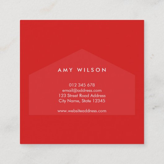 Modern Red and White House Realtor Vierkante Visitekaartje (Achterkant)