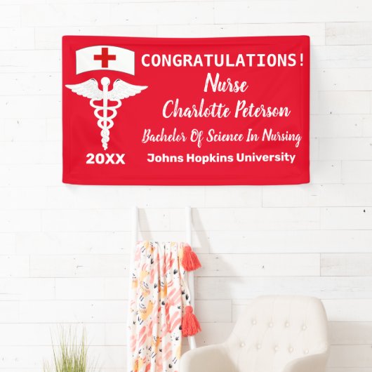 Modern Red and White Nurse Graduation Party Spandoek (Insitu)