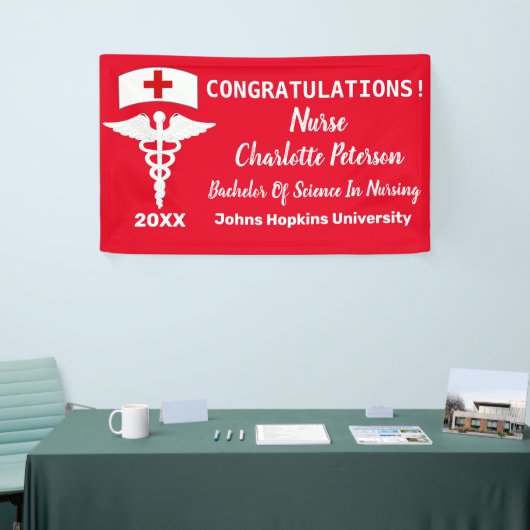 Modern Red and White Nurse Graduation Party Spandoek (Beurs)