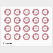 Modern Red and White Scallops Monogram en Naam Ronde Sticker (Vel)