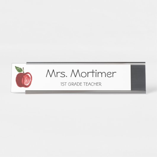 Modern Red Apple Custom Teacher Name Bureau Naambordje (Voorkant)