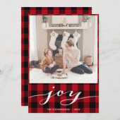 Modern Red Back Buffalo Pset Elegant Script JOY Feestdagenkaart (Voorkant / Achterkant)