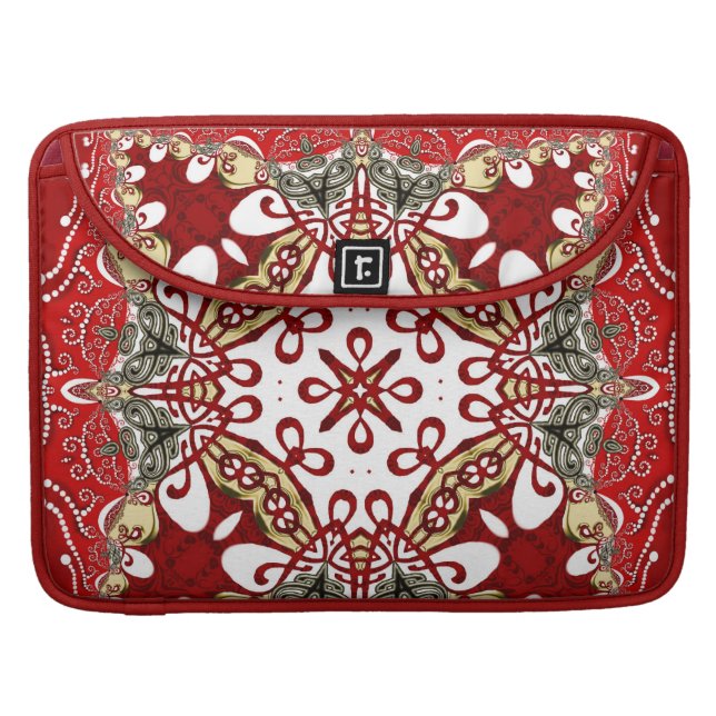 Modern Red Batik Art Rickshaw Flap Sleeve MacBook Pro Sleeve (Front Closed)