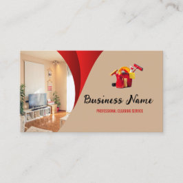 Modern Red Beige Cleaning Service Housekeeper Maid Visitekaartje