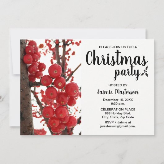 Modern Red Berry-kerstfeest Kaart (Voorkant)