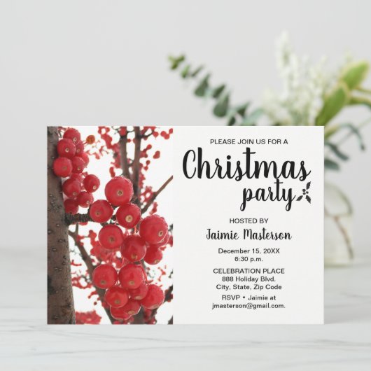 Modern Red Berry-kerstfeest Kaart (Staand voorkant)