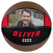 Modern Red Black Aangepaste naam Tekstfoto Basketbal (Voorkant)