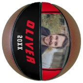 Modern Red Black Aangepaste naam Tekstfoto Basketbal (Verticaal)