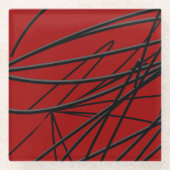 Modern Red Black Abstract Glazen Onderzetter (Voorkant)