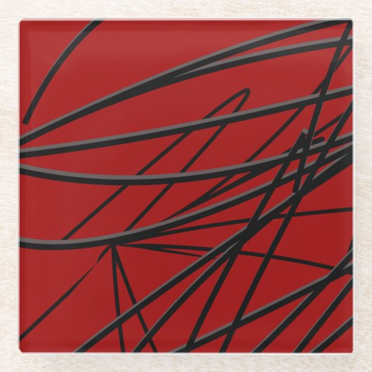 Modern Red Black Abstract Glazen Onderzetter (Voorkant)