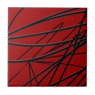 Modern Red Black Abstract Tegeltje