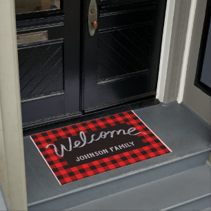 Modern Red & Black Buffalo Check Welkom Deurmat