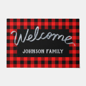 Modern Red & Black Buffalo Check Welkom Deurmat (Voorkant)
