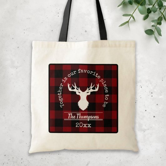 Modern Red Black Buffalo Pset Rustic Familienaam Tote Bag