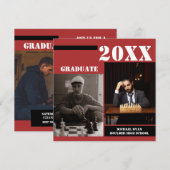 Modern Red Black Chess Photo Afstuderen Kaart (Voorkant / Achterkant)