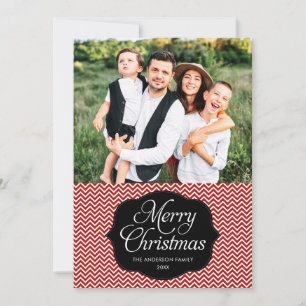 Modern Red Black Chevron-kerstfotokaart Feestdagenkaart
