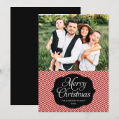 Modern Red Black Chevron-kerstfotokaart Feestdagenkaart (Voorkant / Achterkant)