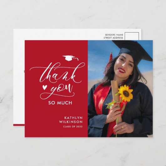 Modern Red Black Foto Simple Afstuderen Hartelijk  Briefkaart (Voorkant / Achterkant)