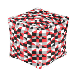 Modern Red Black Geometric Polygon Pattern Pouf Poef