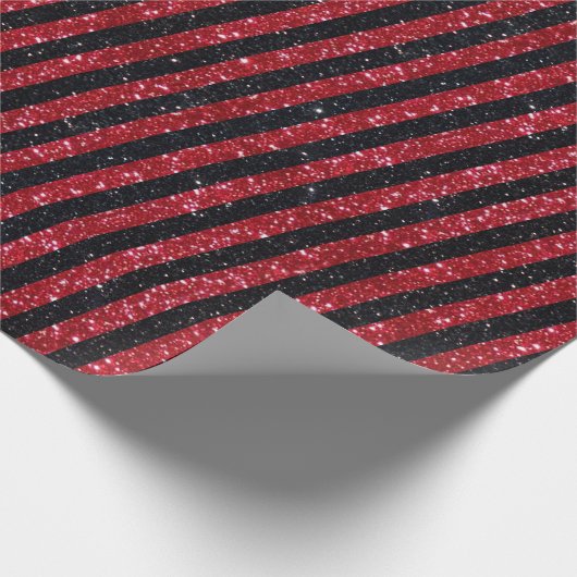 Modern Red Black Glitter Stripes Pattern Cadeaupapier (Hoek)