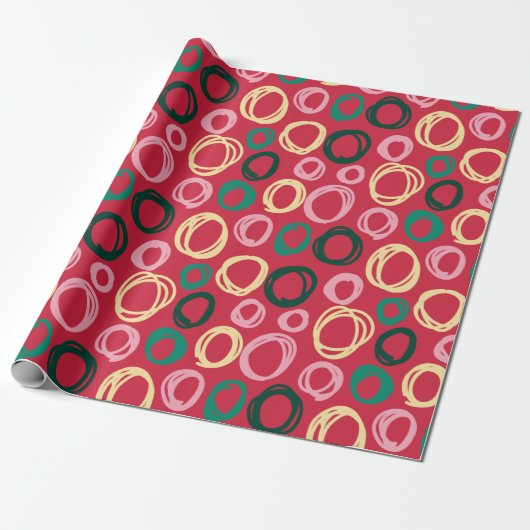 Modern Red Black Gold Circles kerstpatroon Cadeaupapier (Uitgerold)